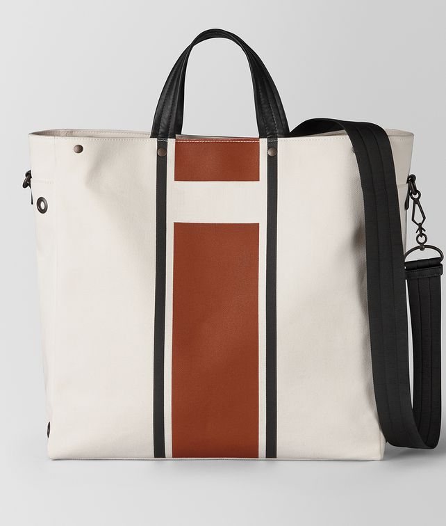 BOTTEGA VENETA LATTE CALVADOS VIALINEA CANVAS TOTE Tote Bag Man fp