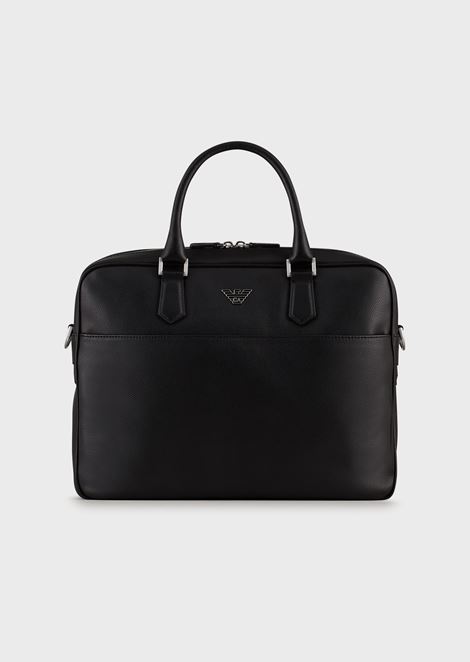 Men S All Bags Emporio Armani Briefcase In Boarded Printed Leather