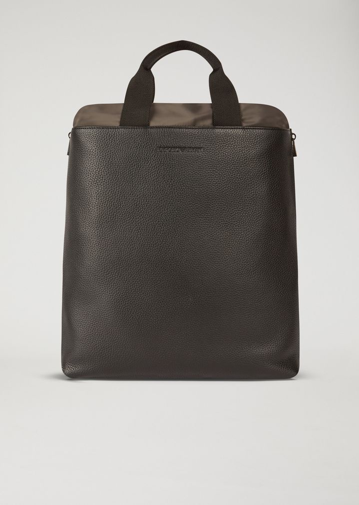 Grainy Leather Tote Bag Man Emporio Armani