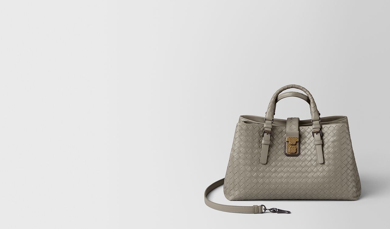 sac roma en veau intrecciato dark cement landing