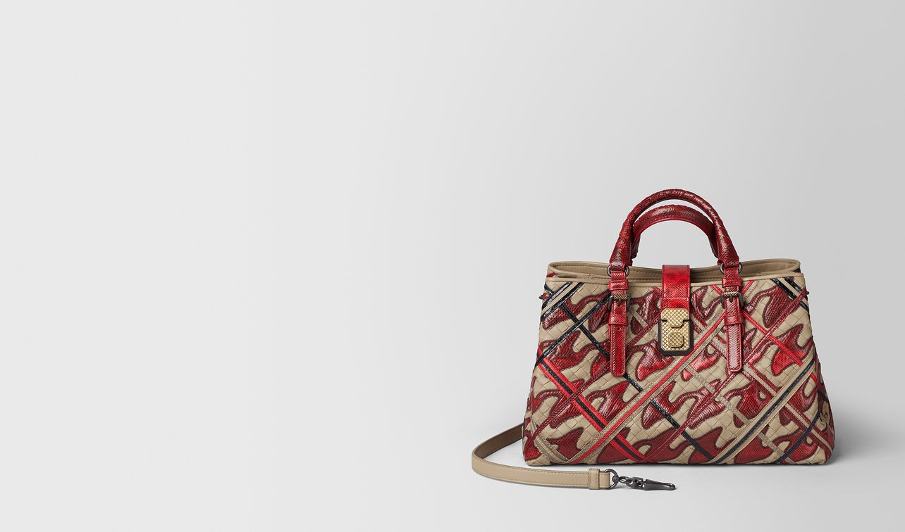china red intrecciato pied de poule roma bag landing