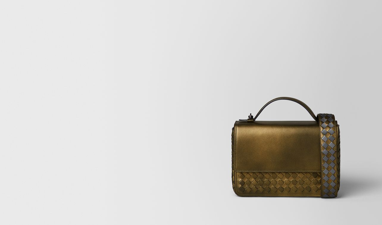 dark gold intrecciato nappa alumna bag landing