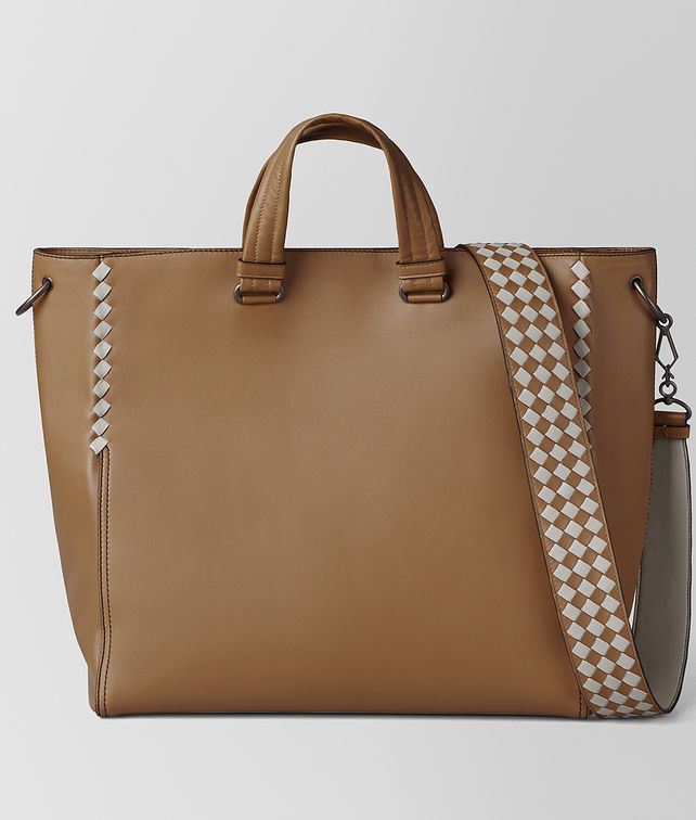 BOTTEGA VENETA CAMEL/CEMENT CALF INTRECCIATO CHECKER BV TOTE Tote Bag Man fp