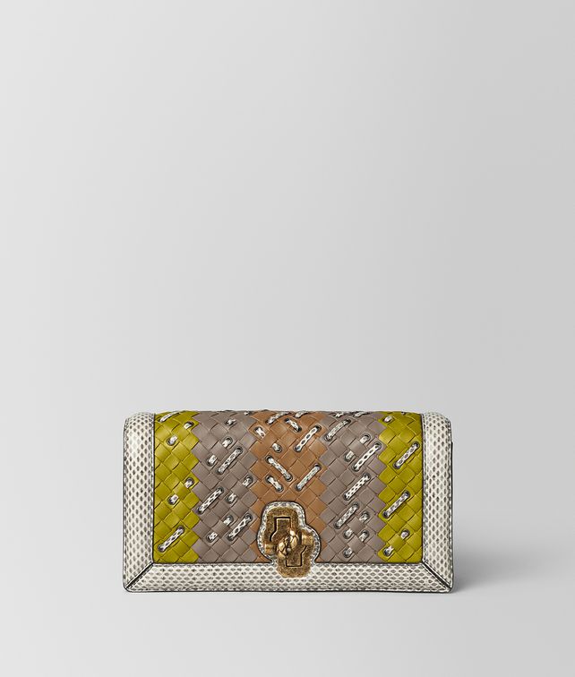 BOTTEGA VENETA カモミール ライムストーン キャメル イントレチャート クラブ ステッチ クラッチ ノット ノット&クラッチバッグ レディース fp
