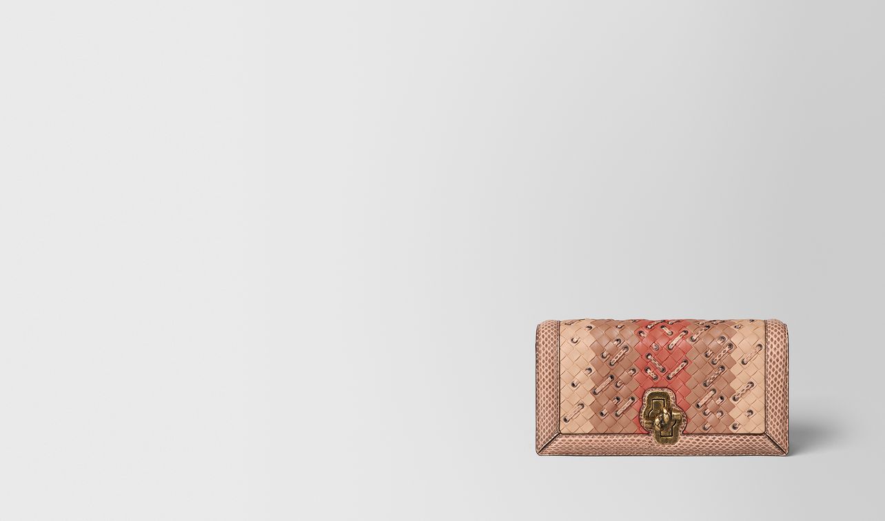 peach rose intrecciato club stitch knot clutch landing