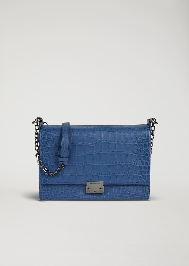 Bolso bandolera de piel con grabado de cocodrilo Bolso bandolera de piel con grabado de cocodrilo