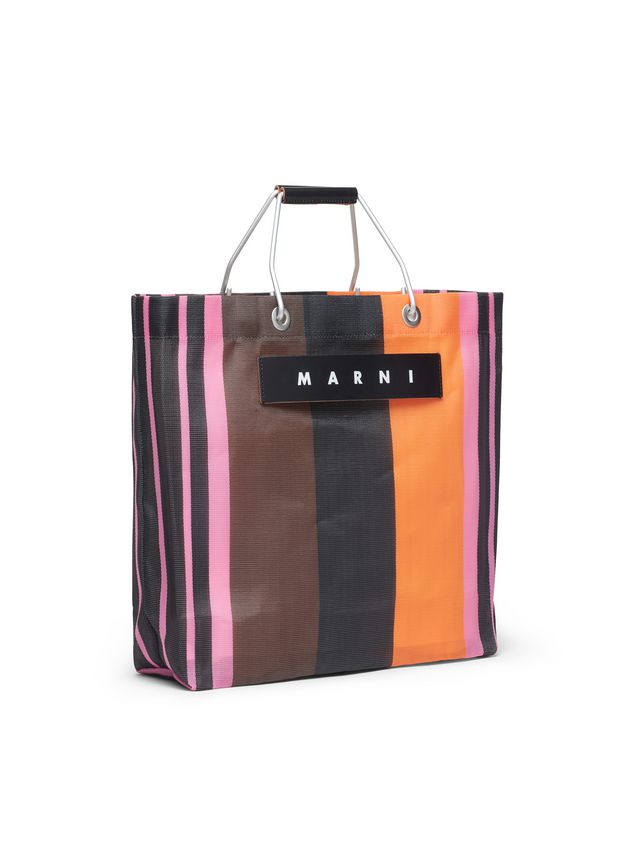 MARNI MARKET Black, Brown And Orange Striped Shopping Bag In Polyamide ...
