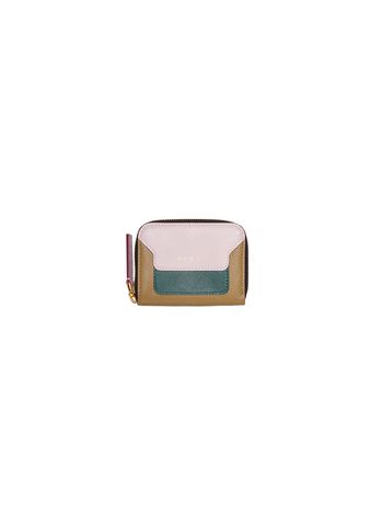 Marni Pink, green and beige saffiano leather purse with zipper Woman