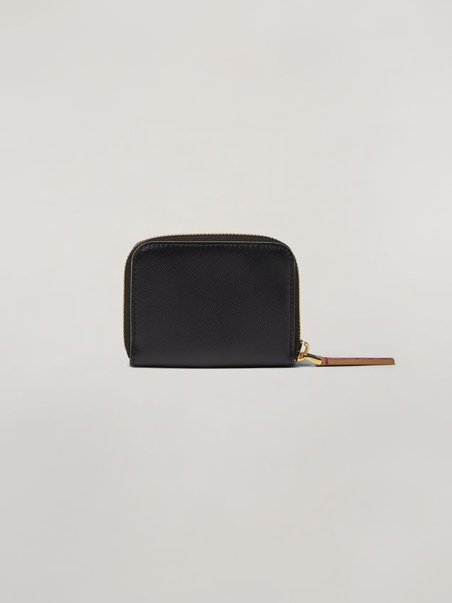 Wallet Marni Saffiano leather zip wallet black burgundy and pale blue Woman