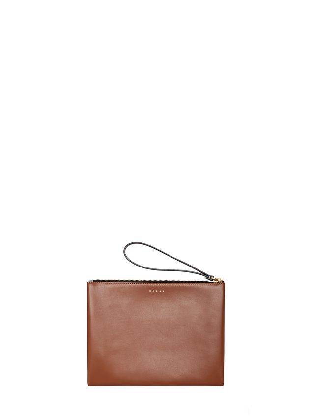 Handbag Marni Clutch in leather pale blue and brown Woman