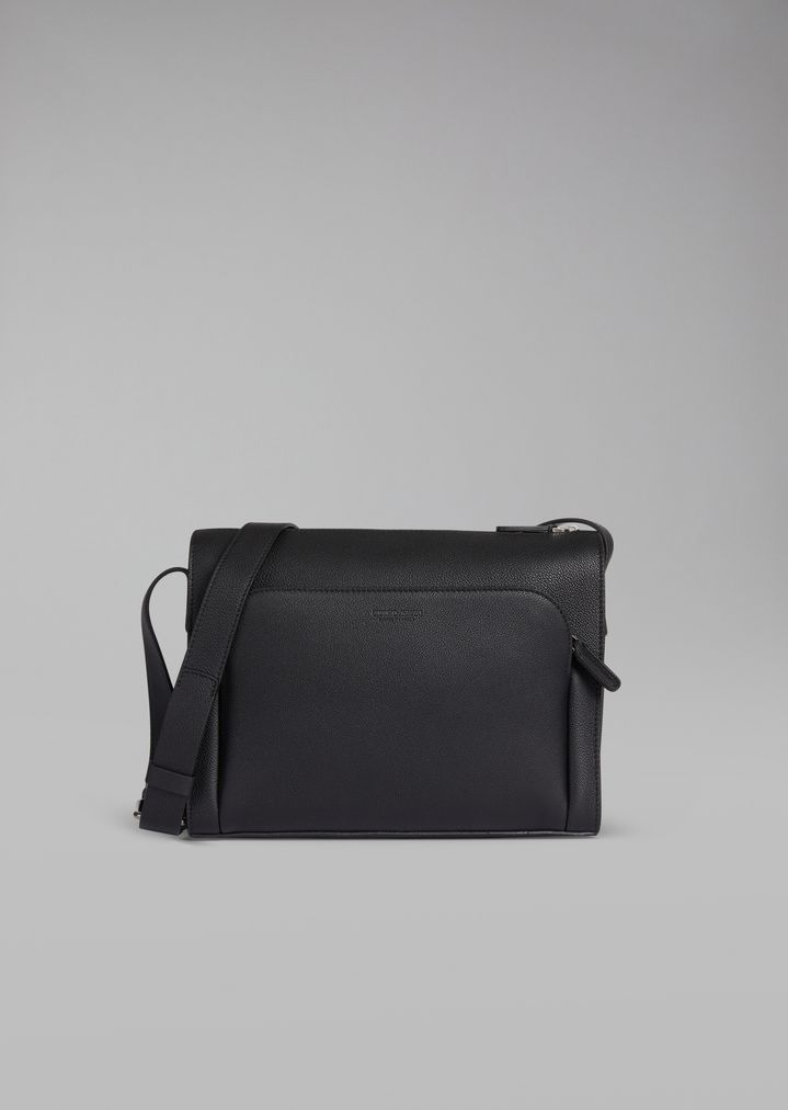 Grainy Leather Crossbody Reporter Bag Man Giorgio Armani