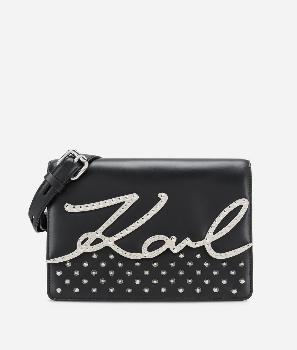 KARL LAGERFELD K/Signature Studs Leather Shoulder Bag Handbag Woman f