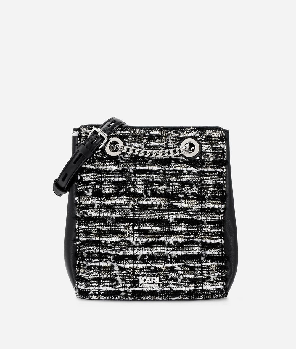 KARL LAGERFELD K/Kuilted Leather and Tweed Bucket Bag Drawstring bag Woman f