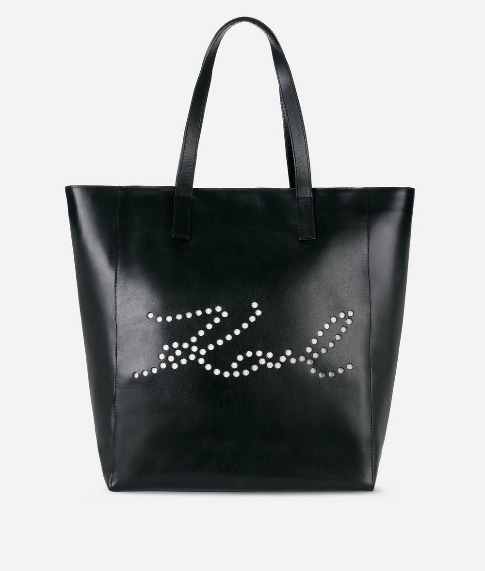 KARL LAGERFELD K/Signature Shopper aus Leder mit perforiertem Logo Shopper Damen f