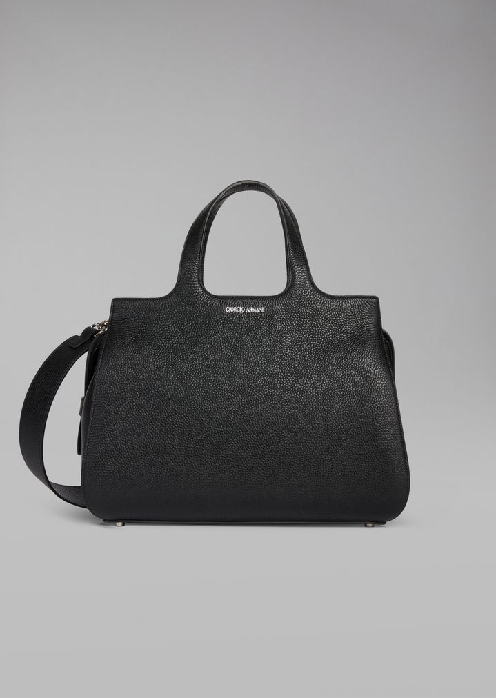 Bolso de mano de piel graneada con bandolera desmontable Bolso de mano de piel graneada con bandolera desmontable