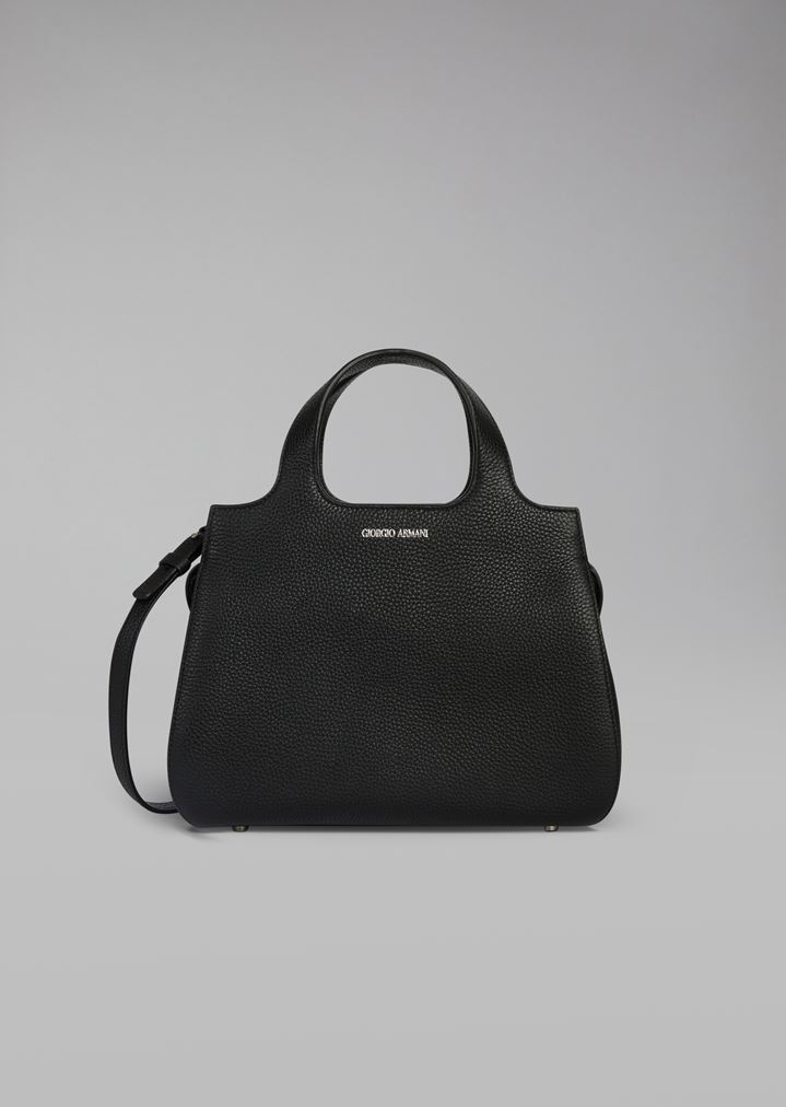 Bolso de mano de piel graneada con bandolera desmontable Bolso de mano de piel graneada con bandolera desmontable