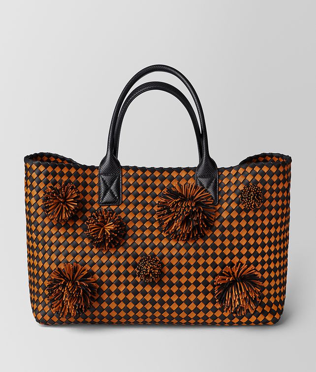 BOTTEGA VENETA ORANGE/NERO INTRECCIATO CHECKER CABAT Tote Bag Woman fp