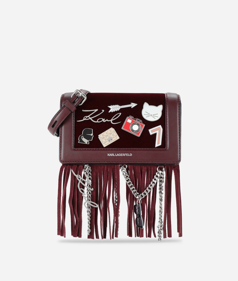 KARL LAGERFELD K/Klassik Umhängetasche aus Leder mit Ansteckern Crossbody Bag Damen f