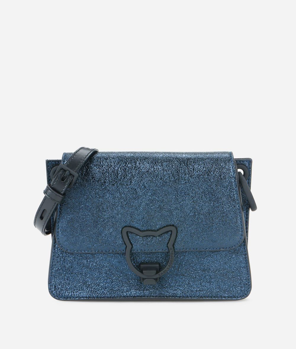 KARL LAGERFELD K/Kat Lock Umhängetasche aus Metallic Leder Crossbody Bag Damen f