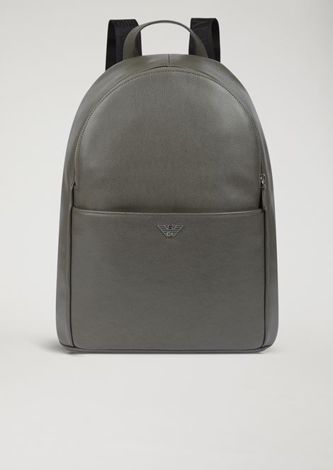 Men S All Bags Emporio Armani Printed And Boarded Leather Backpack With Logo Straps
