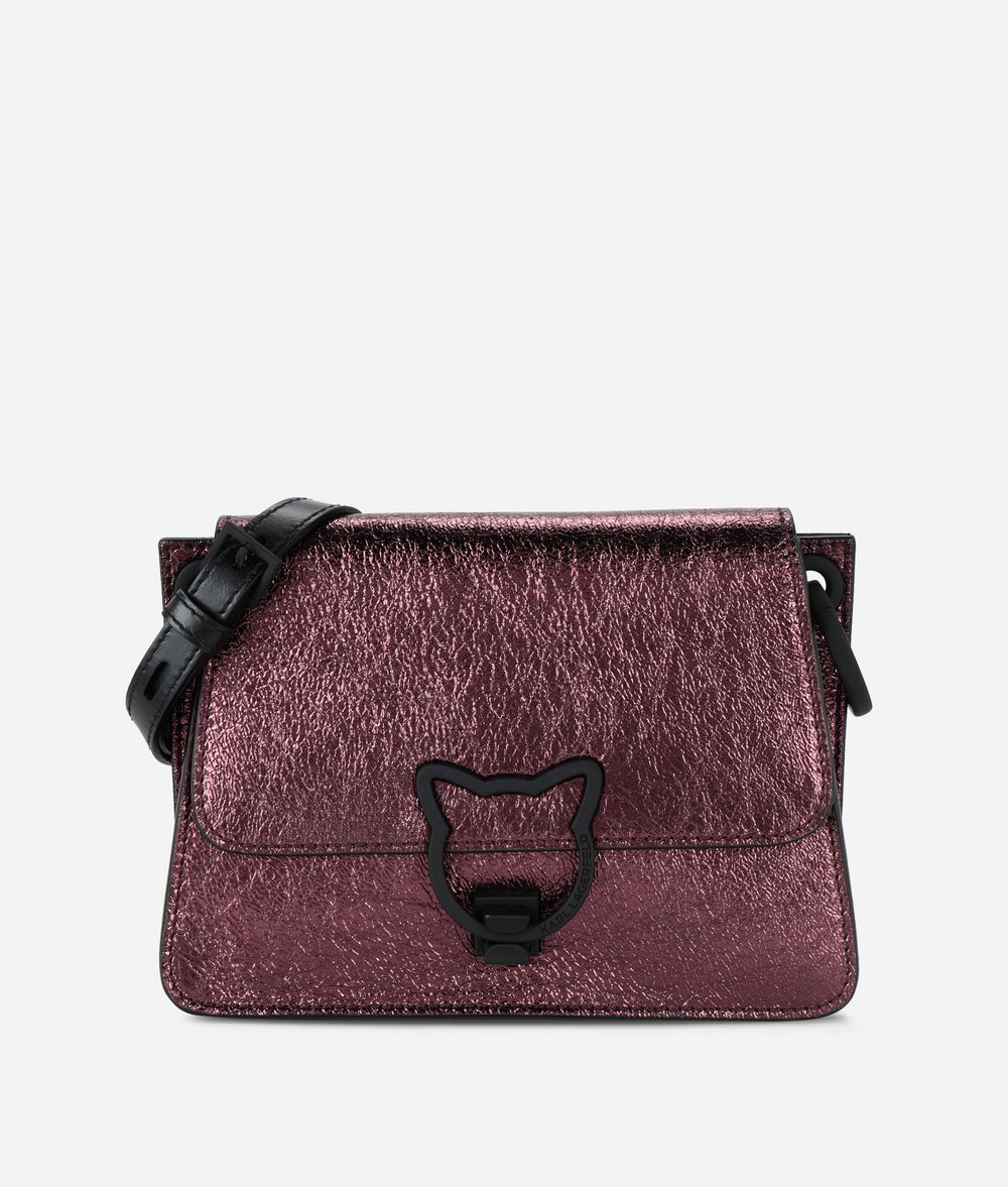 KARL LAGERFELD K/Kat Lock Umhängetasche aus Metallic Leder Crossbody Bag Damen f