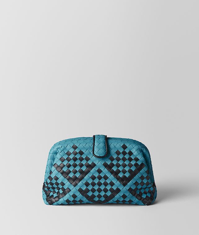 BOTTEGA VENETA AQUA/NERO INTRECCIATO NAPPA CHECKER CHECK THE LAUREN 1980 Clutch Woman fp