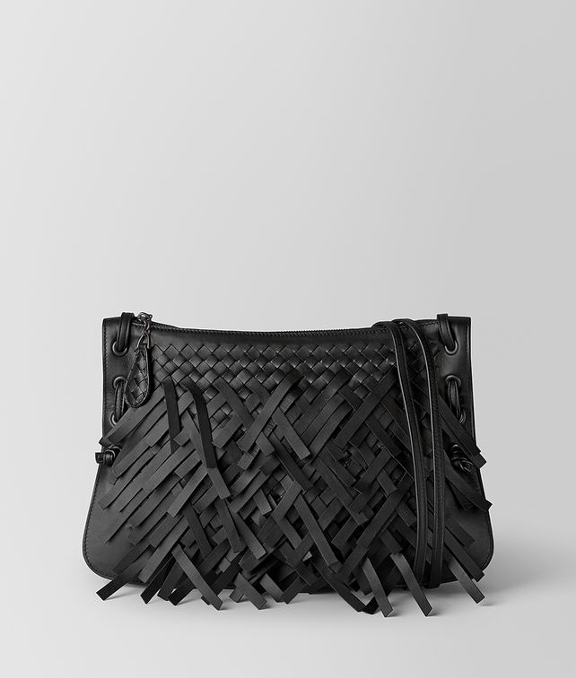 BOTTEGA VENETA MESSENGER-TASCHE MIT FRANSEN AUS PALIO IN NERO Umhängetaschen GurtelTaschen Damen fp