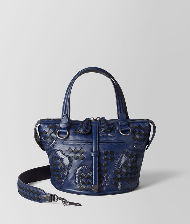 BOTTEGA VENETA BORSA TAMBURA IN NAPPA E AYERS PAISLEY CHECKER ATLANTIC/NERO Borsa a Mano Donna fp