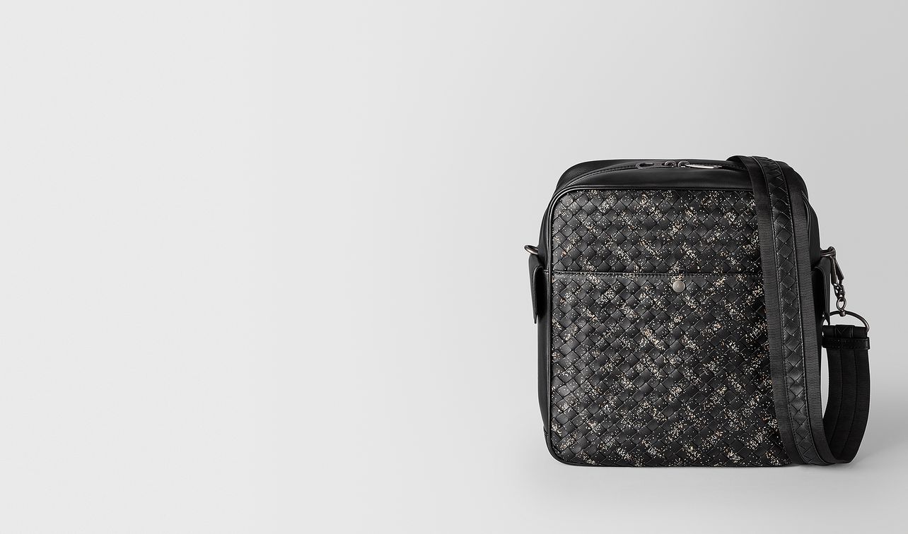 nero/dark leather intrecciato microdots messenger landing