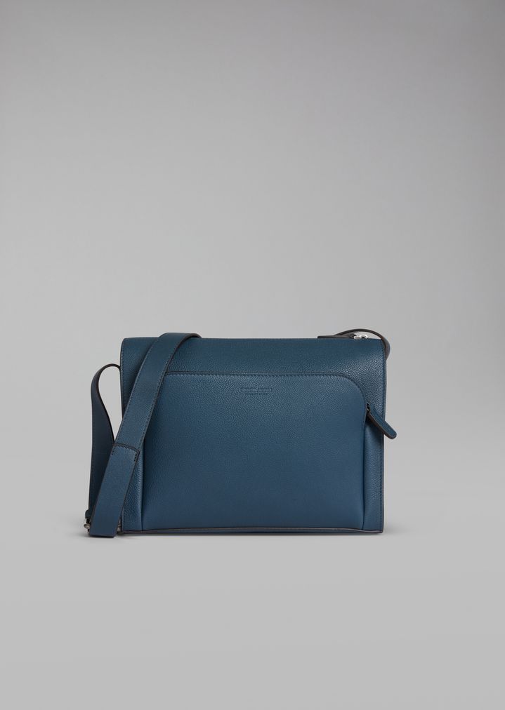 Grainy Leather Crossbody Reporter Bag Man Giorgio Armani