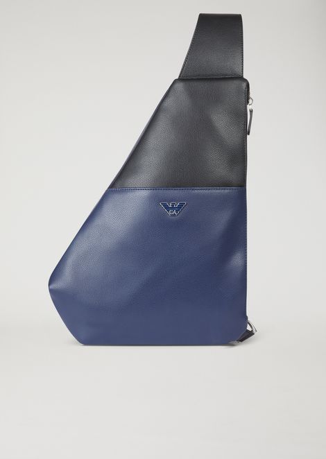 Men S All Bags Emporio Armani Single Strap Backpack In Two Colour Leather With Metal Logo