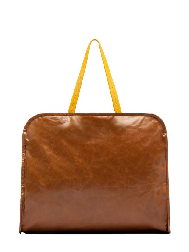 Handbag Marni CUSHION bag in beige and yellow calfskin Woman
