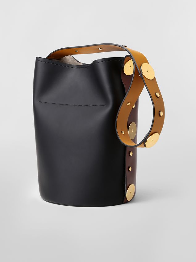 Borse a spalla Marni PUNCH bag in brown, yellow and black leather Woman