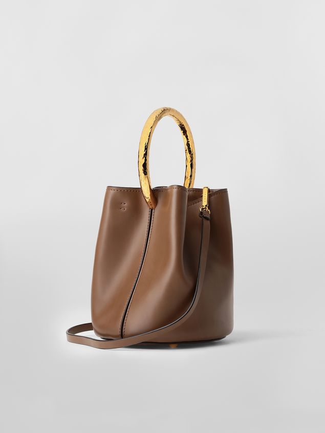 Handbag Marni PANNIER bag in brown leather with gold-tone handle Woman