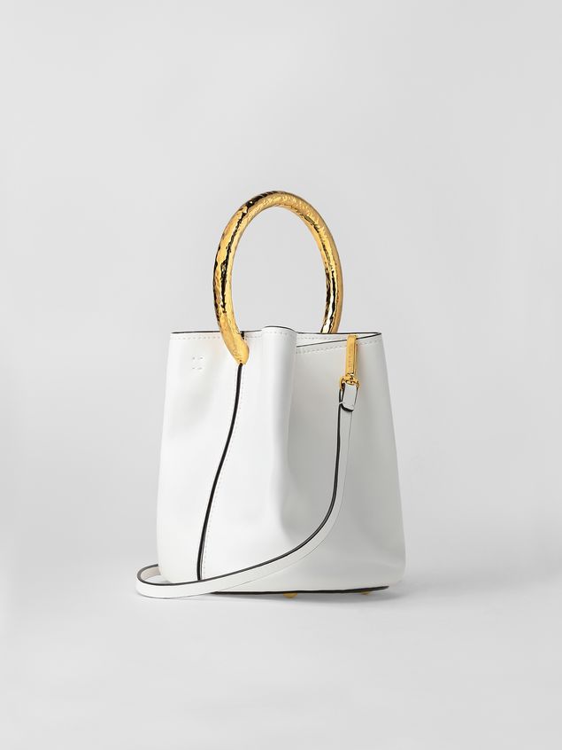 Handbag Marni PANNIER bag in white leather with gold-tone handle Woman