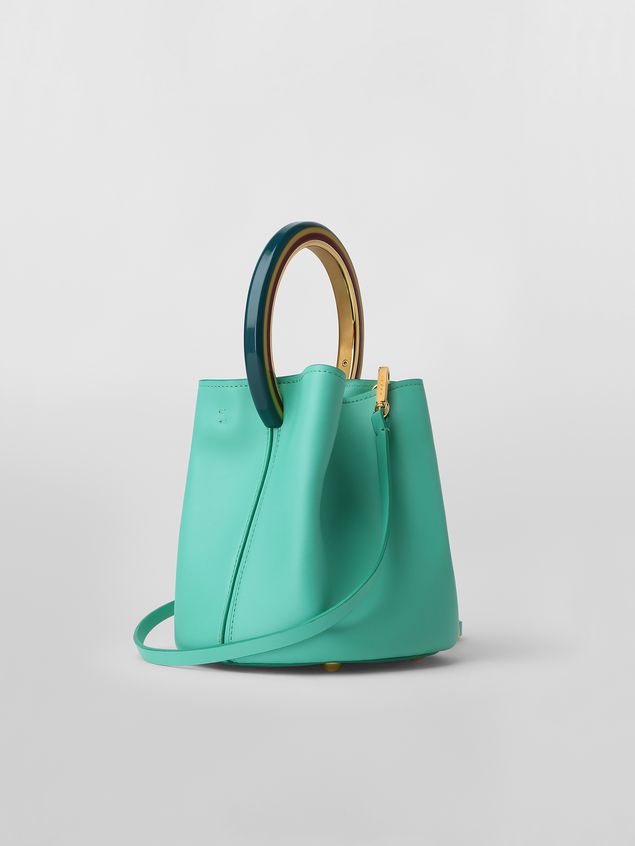Handbag Marni PANNIER bag in green leather with multicolored handle Woman