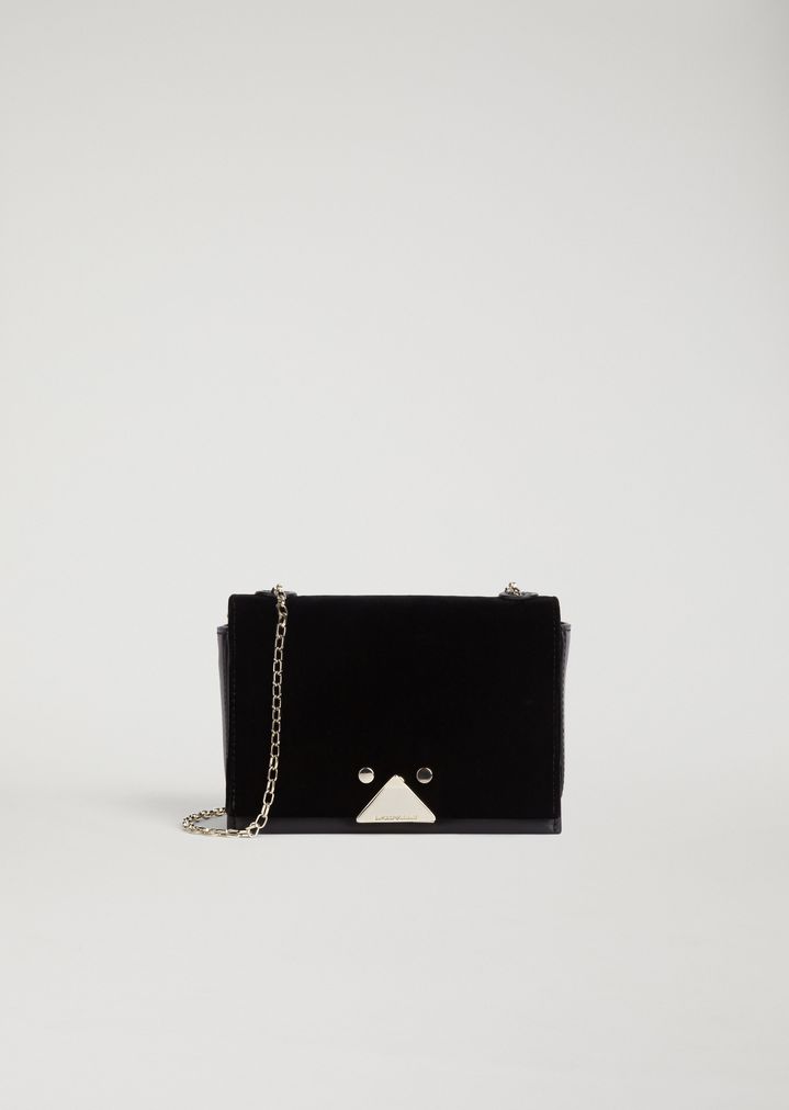 Minibolso de terciopelo y piel con cierre triangular Minibolso de terciopelo y piel con cierre triangular