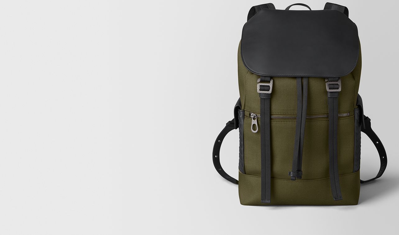 sassolungo backpack in hi-tech canvas and matte calf leather landing
