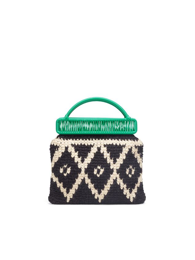 Handbag Marni MARNI MARKET green frame bag in crochet wool with lozenge pattern Man
