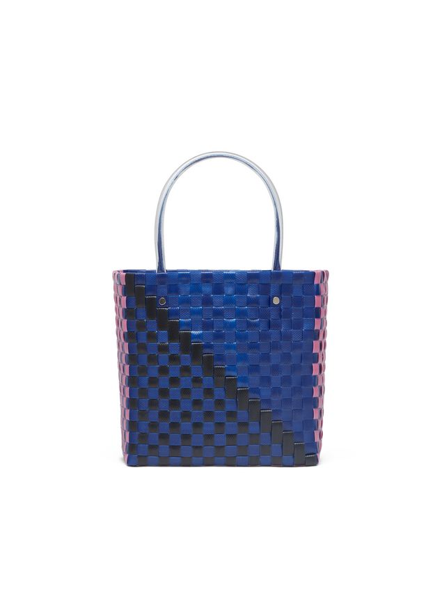 Handbag Marni MARNI MARKET squared shopping bag in woven polypropylene with transparent blue handles Man