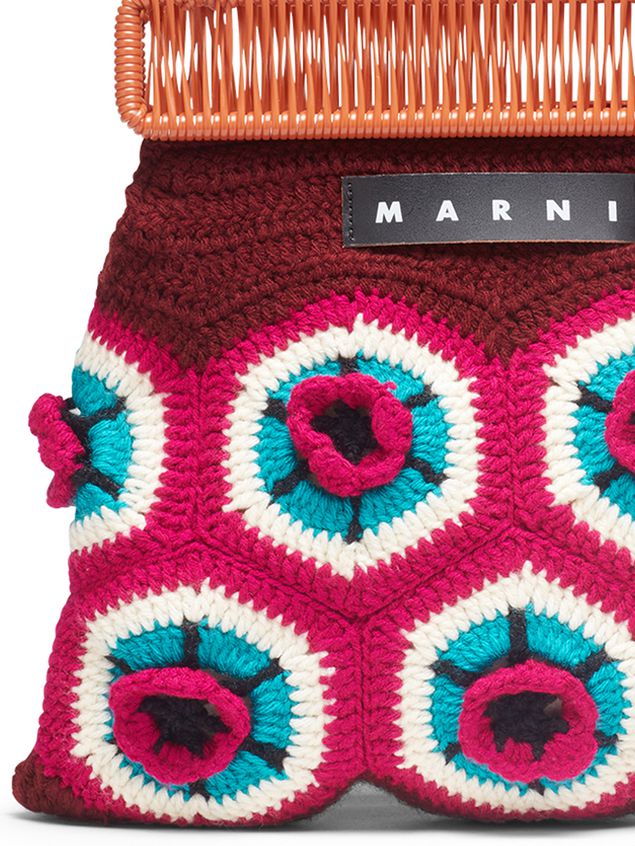 MARNI MARKET Orange Frame Bag In Crochet Wool With Floral Pattern from