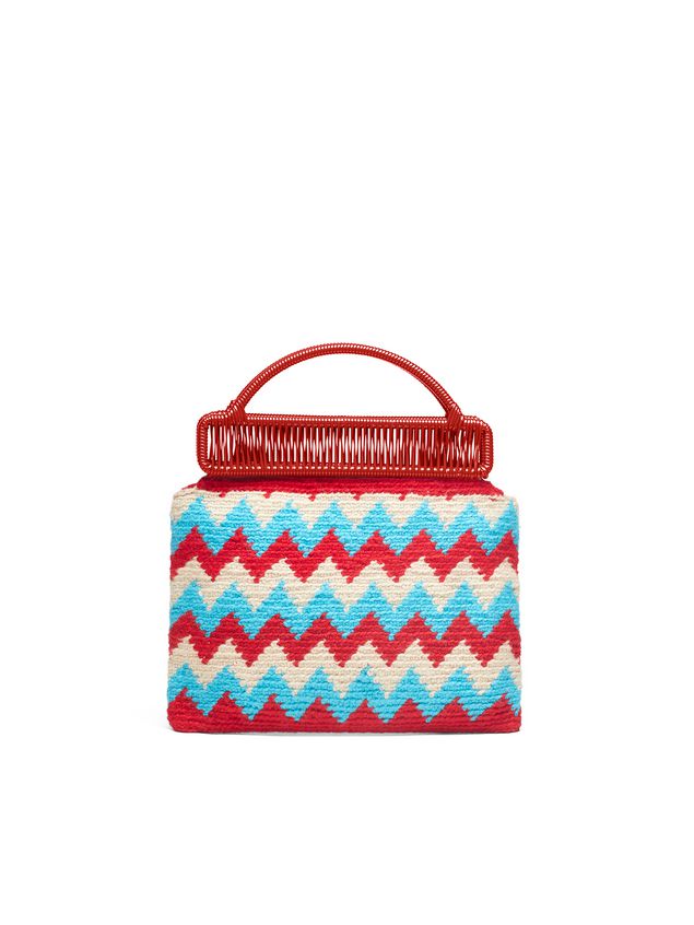 Handbag Marni MARNI MARKET red frame bag in crochet wool with zigzag pattern Man