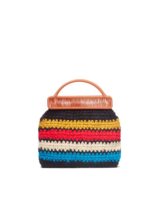 Handbag Marni MARNI MARKET orange frame bag in crochet wool with striped pattern Man