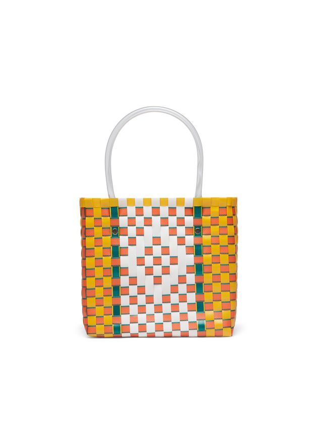 Shopping Bag Marni MARNI MARKET yellow, green, orange and white squared shopping bag in woven polypropylene Man