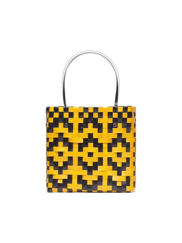 Shopping Bag Marni MARNI MARKET yellow and black squared shopping bag in woven polypropylene Man