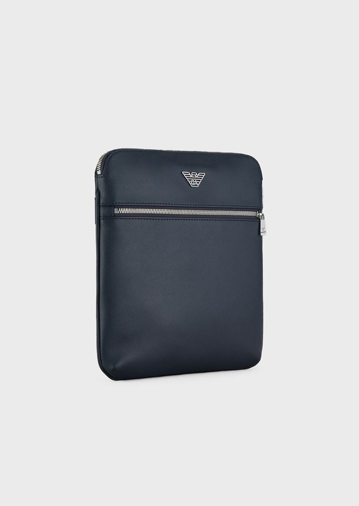 Flat shoulder bag with logo plate Flat shoulder bag with logo plate