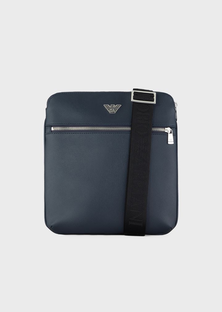 Flat shoulder bag with logo plate Flat shoulder bag with logo plate