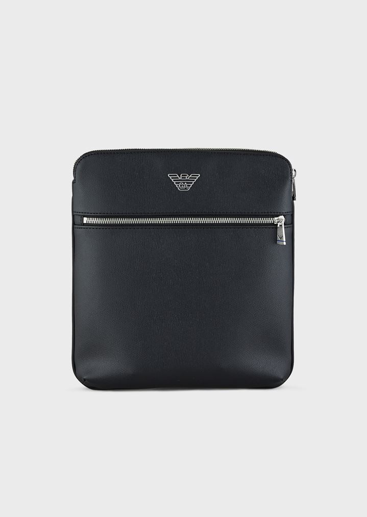 Flat bag in faux leather with adjustable, logoed strap Flat bag in faux leather with adjustable, logoed strap
