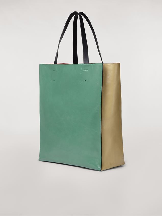 Shopping Bag Marni Large MUSEO SOFT bag in shiny leather camel green black brown Woman