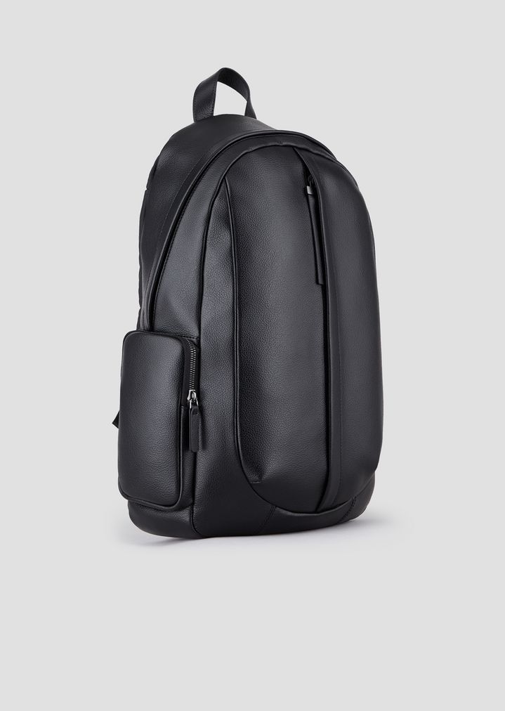 Backpack in tumbled leather with central zip | Man | Emporio Armani
